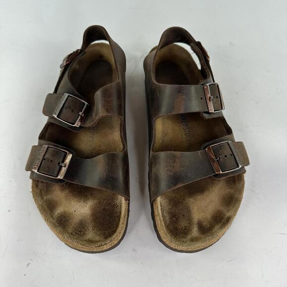 Birkenstock  Milano Oiled Leather Shoes US 11 Mens Brown Buckles Sandals - Picture 12 of 13